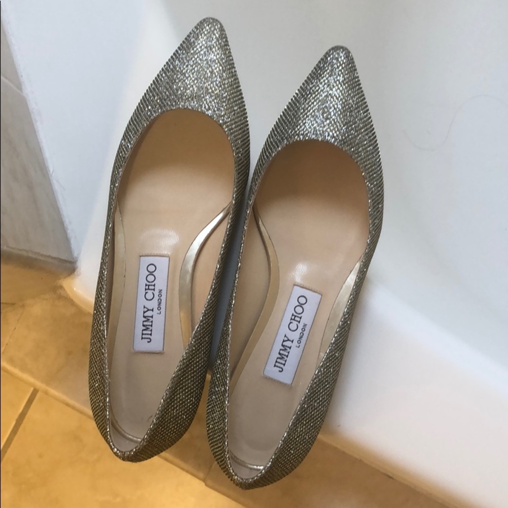 Jimmy Choo glitter-fabric ballerina flat, Gold